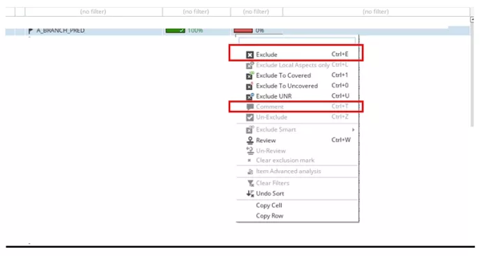 Comment window for exclusion