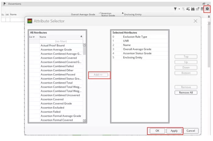 Attribute selector window