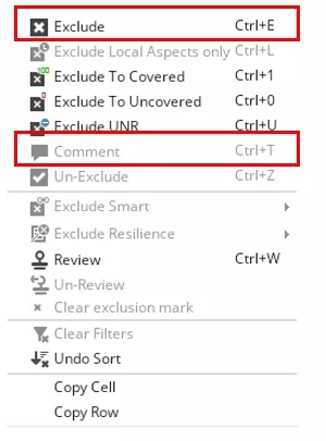 Exclusion option menu
